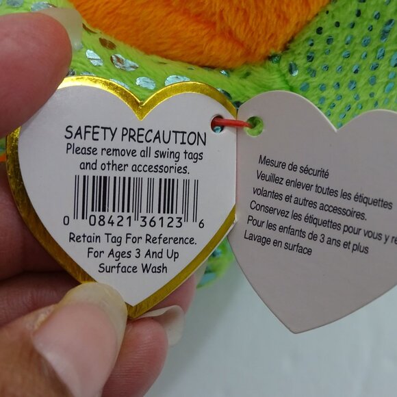 Ty Beanie Babies Boos Speckles Frog 2014 Green Orange Stuffed Animal Plush Toy - Picture 10 of 12